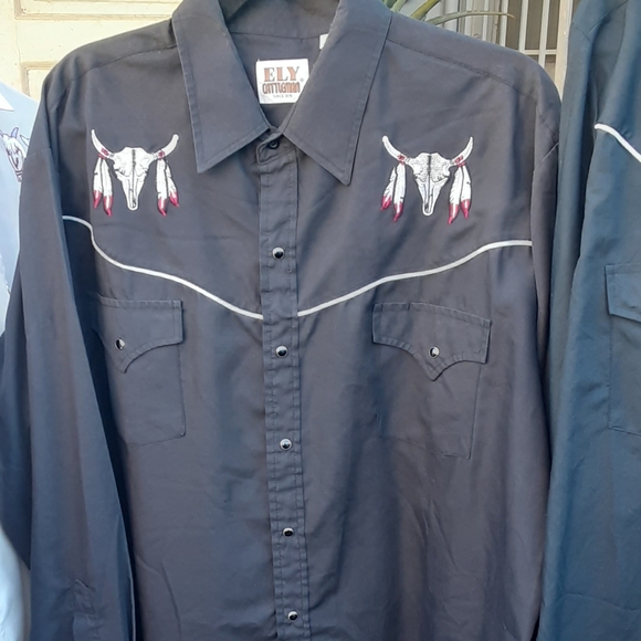 Ely Cattleman Cow Skull Embroidered Western Shirts - Picture 5 of 7